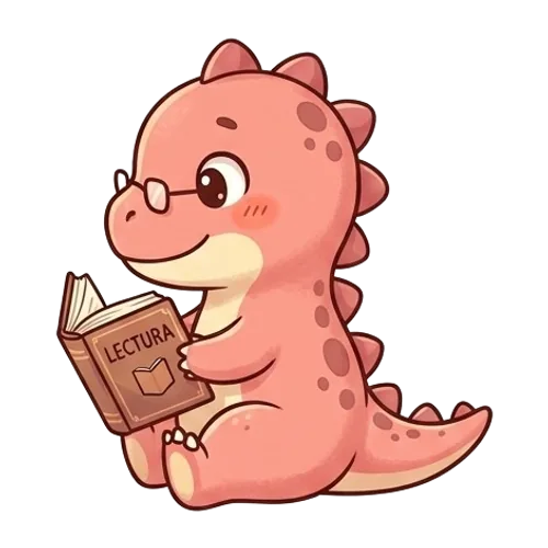 Págino, la mascota de Mi Rincón de Lectura, sentado de perfil leyendo un libro
